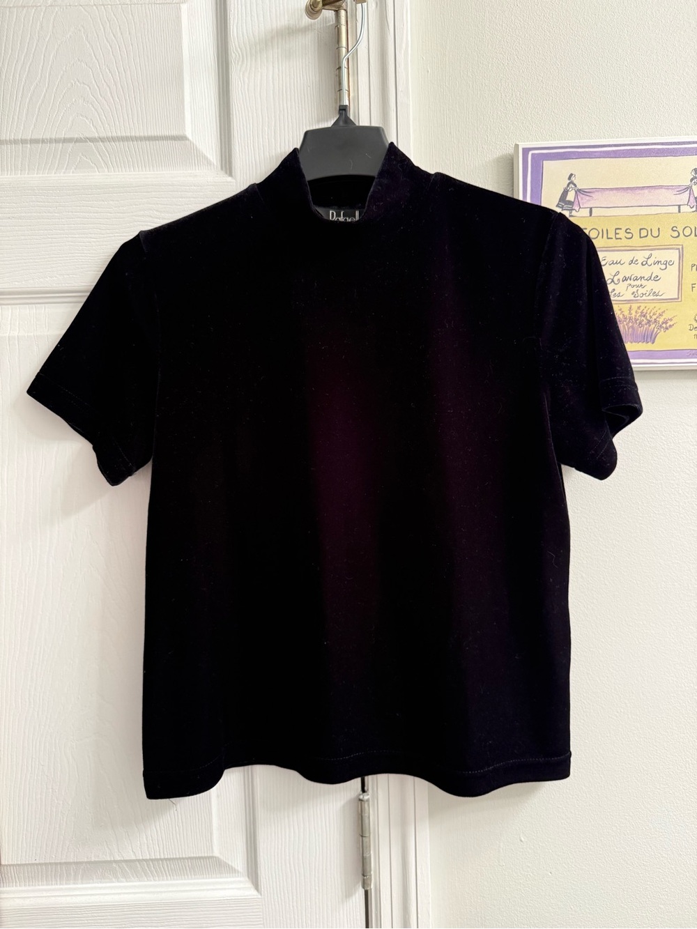Rafaella Black Velvet Mock Neck Short Sleeve Top